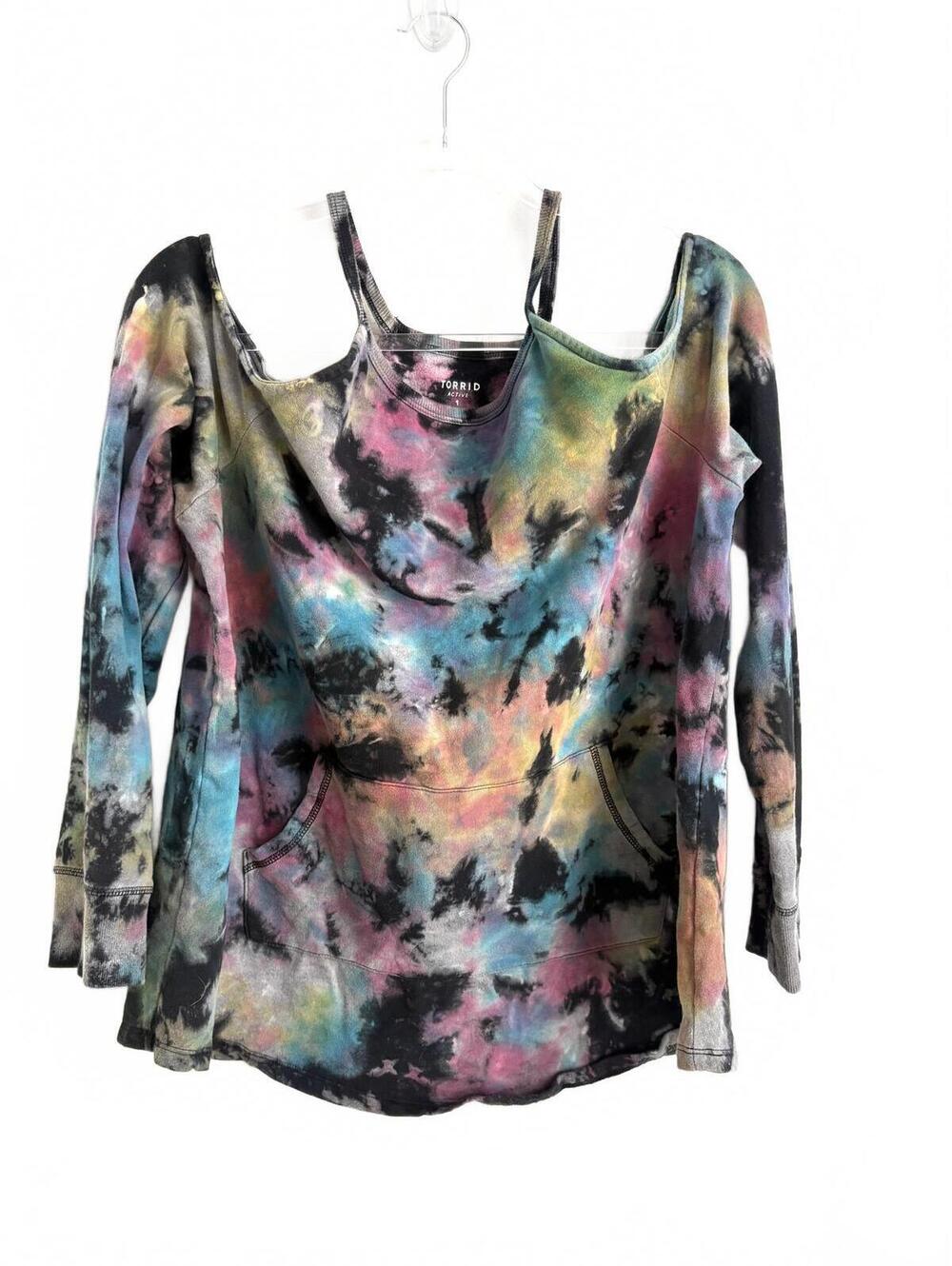 Torrid | Comfy Soft Loungewear Shorts Set Black Pink Blue Tie Dyed Size 1X - Picture 2 of 9